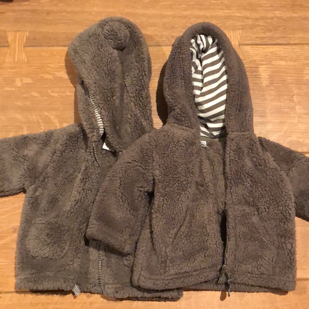 Matching fluffy newborn bear hoodies